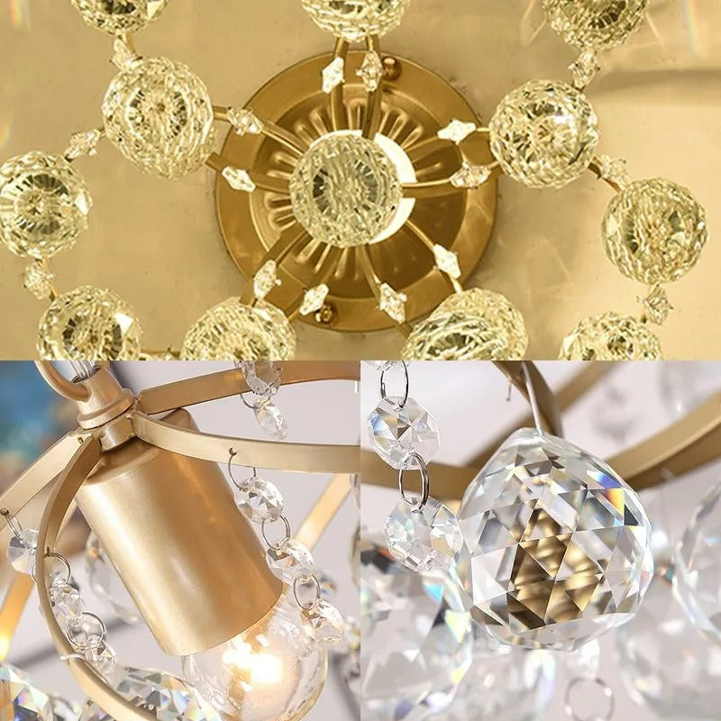 Kristy Luxury Globe Crystal Semi-Flush Mount Ceiling Light, Brass