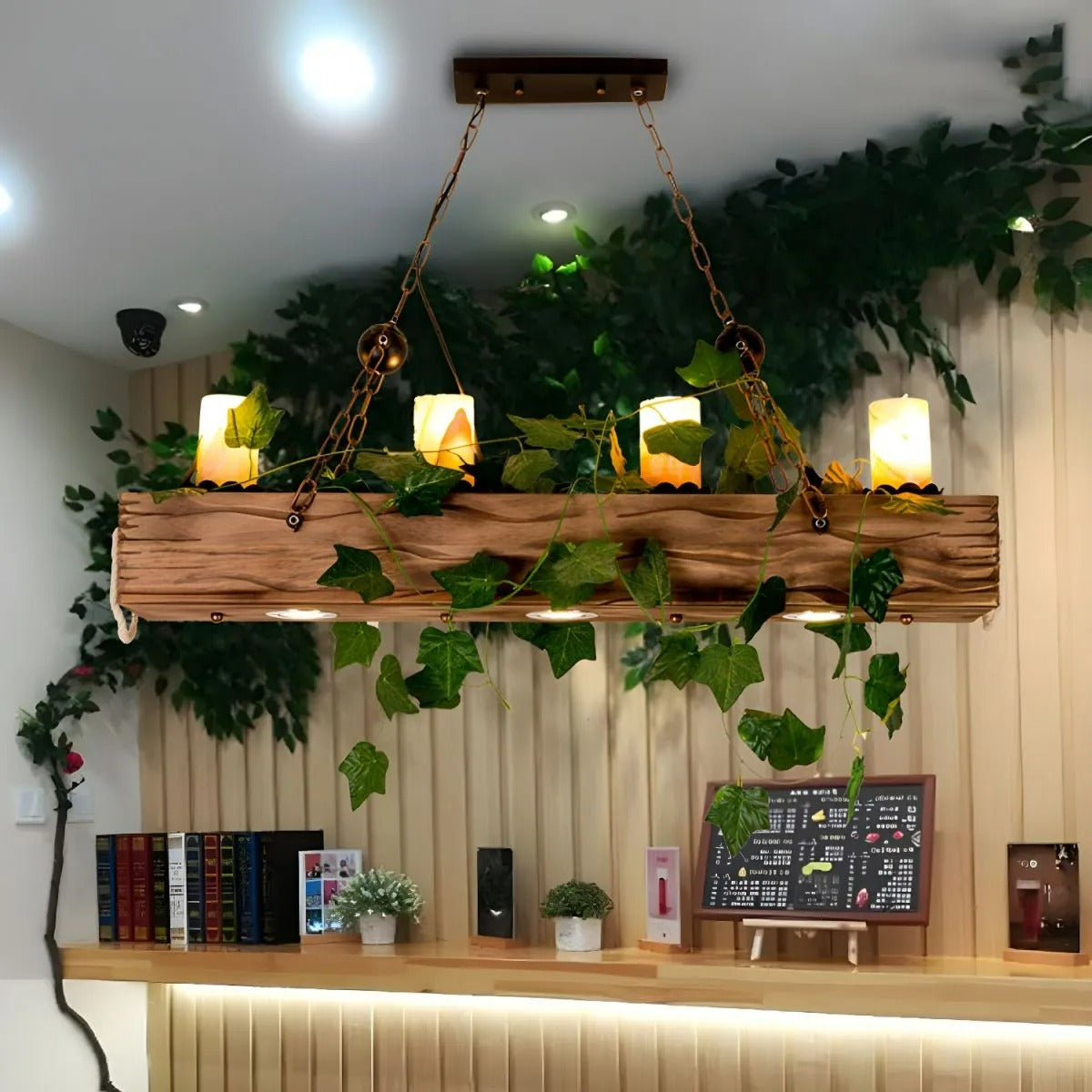 Epoch Rustic Linear Wood Pendant Light Dining Room