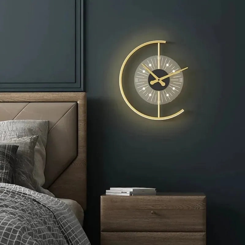 Arisha Modern Clock LED Indoor Wall Lamp Wood Living Room Bedroom Dining Room
