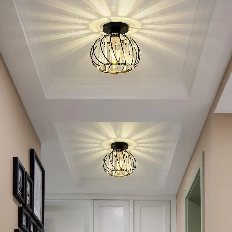 Modern Globe Crystal Cage Ceiling Light