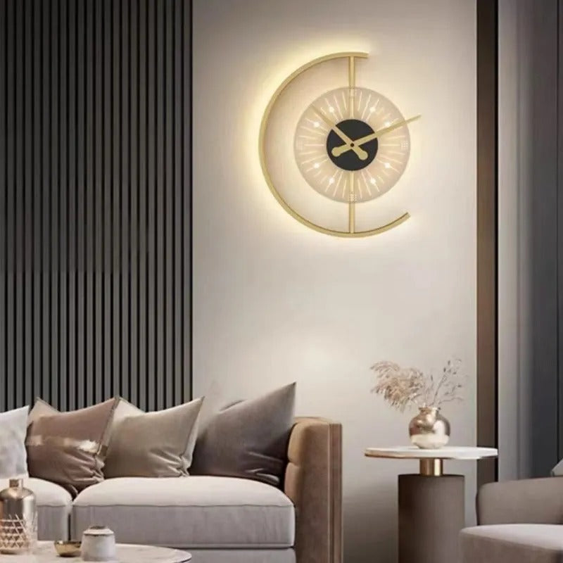 Arisha Modern Clock LED Indoor Wall Lamp Wood Living Room Bedroom Dining Room