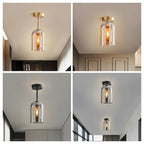 Arisha Modern Cylinder Semi-Flush Mount Glass Ceiling Light, Cognac/Gray