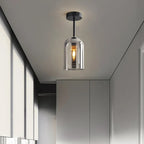 Arisha Modern Cylinder Semi-Flush Mount Glass Ceiling Light, Cognac/Gray