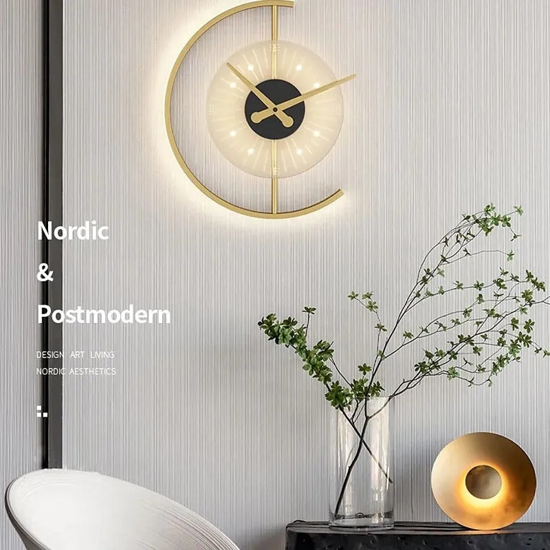 Arisha Modern Clock LED Indoor Wall Lamp Wood Living Room Bedroom Dining Room