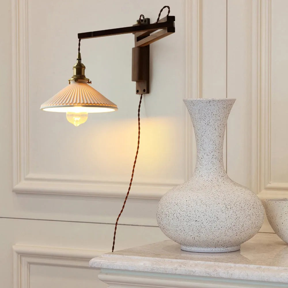 Muto Vintage Dome Ceramic/Wood Wall Lamp