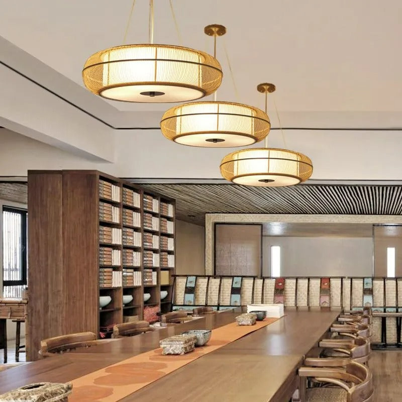 Muto Natural Basket Weave Wood/ Pendant Light