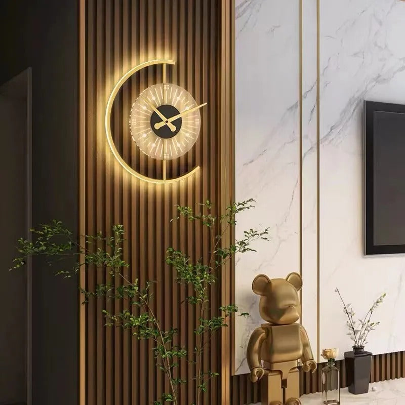 Arisha Modern Clock LED Indoor Wall Lamp Wood Living Room Bedroom Dining Room