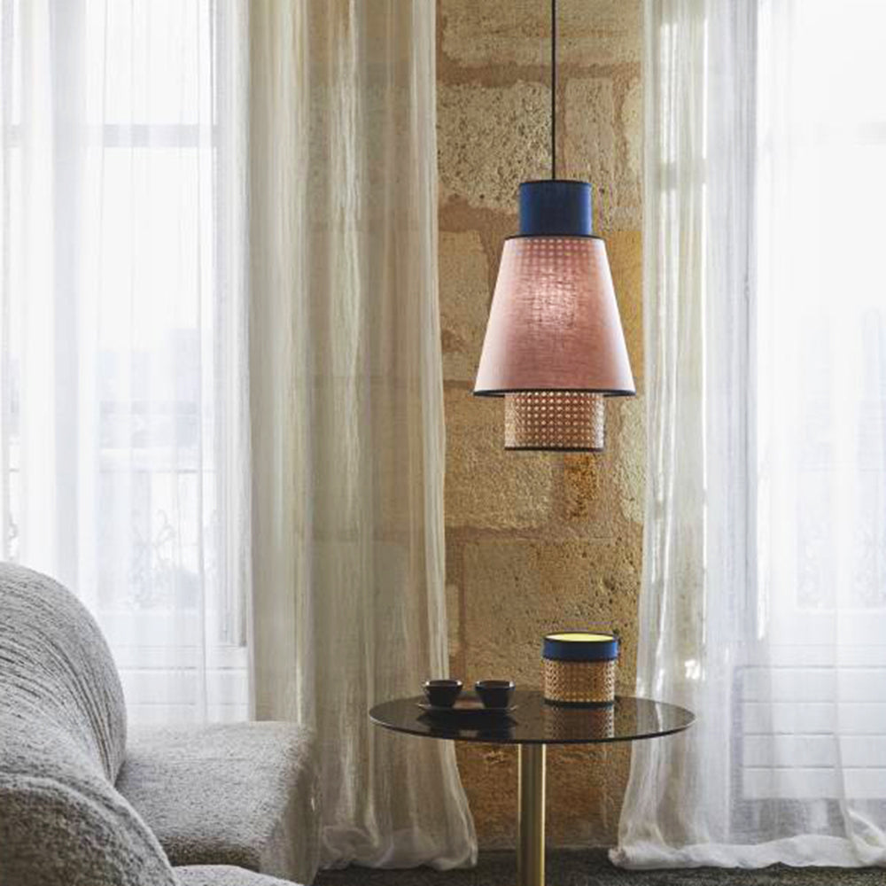 Ritta Cylindrical Fabric Rattan Pendant Light Royal